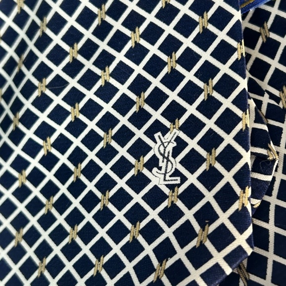Yves Saint Laurent Paris Luxury Silk Necktie Tie Vintage Monogrammed Window Pane - Picture 6 of 14
